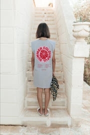 thumbnail: Grijze dames Colourful Rebel T-shirtjurk van katoen met backprint, ronde hals en schoudervulling