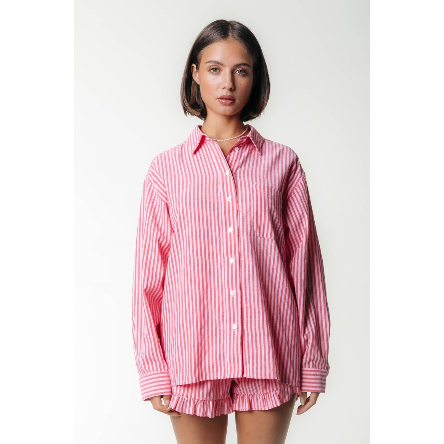 COLOURFUL REBEL Dames Blouses Vicky Striped Dropped Shoulder Blouse Koraal