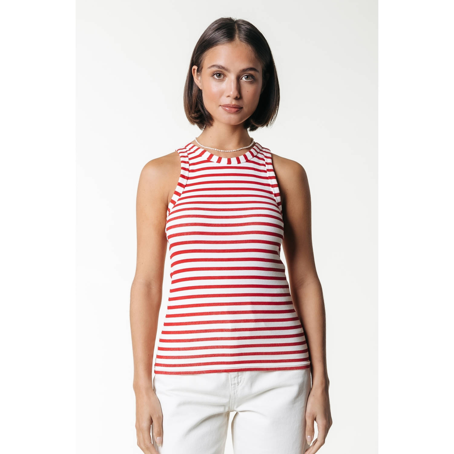 COLOURFUL REBEL Dames Tops & T-shirts Sachi Striped Rib Tanktop Rood