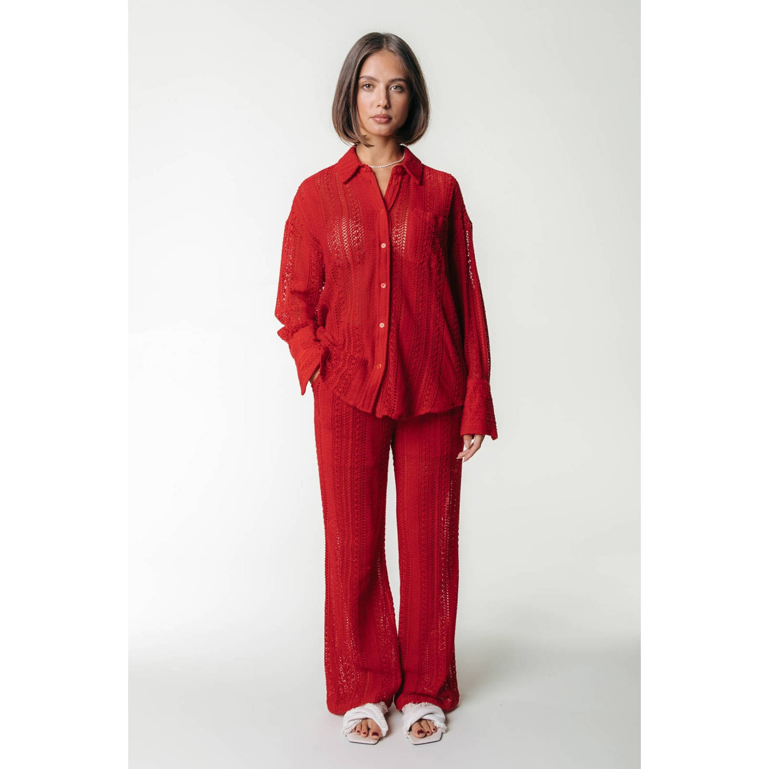 Colourful Rebel straight regular waist broek rood crochet