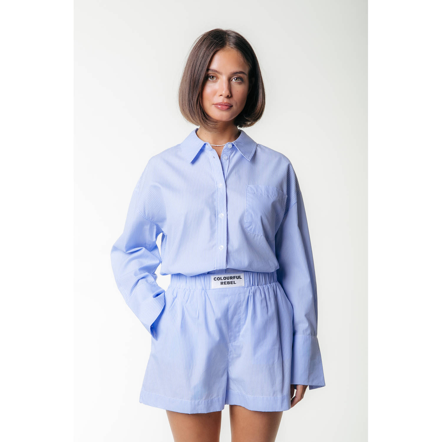 Colourful Rebel wide leg regular waist casual short lichtblauw
