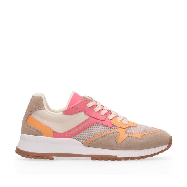 Scotch Soda Vivi suède sneakers taupe/roze wehkamp