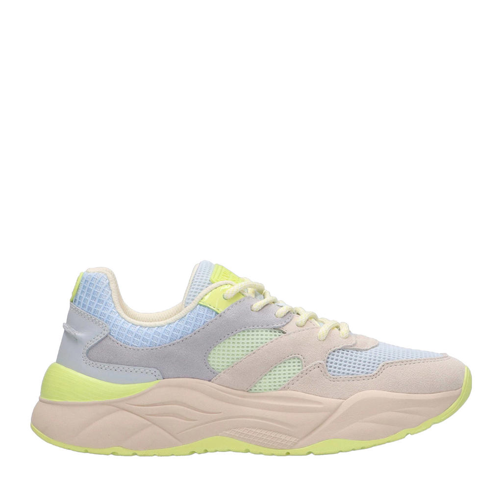 Lichtblauw en multikleurige dames Scotch & Soda Celest chunky suède sneakers met veters