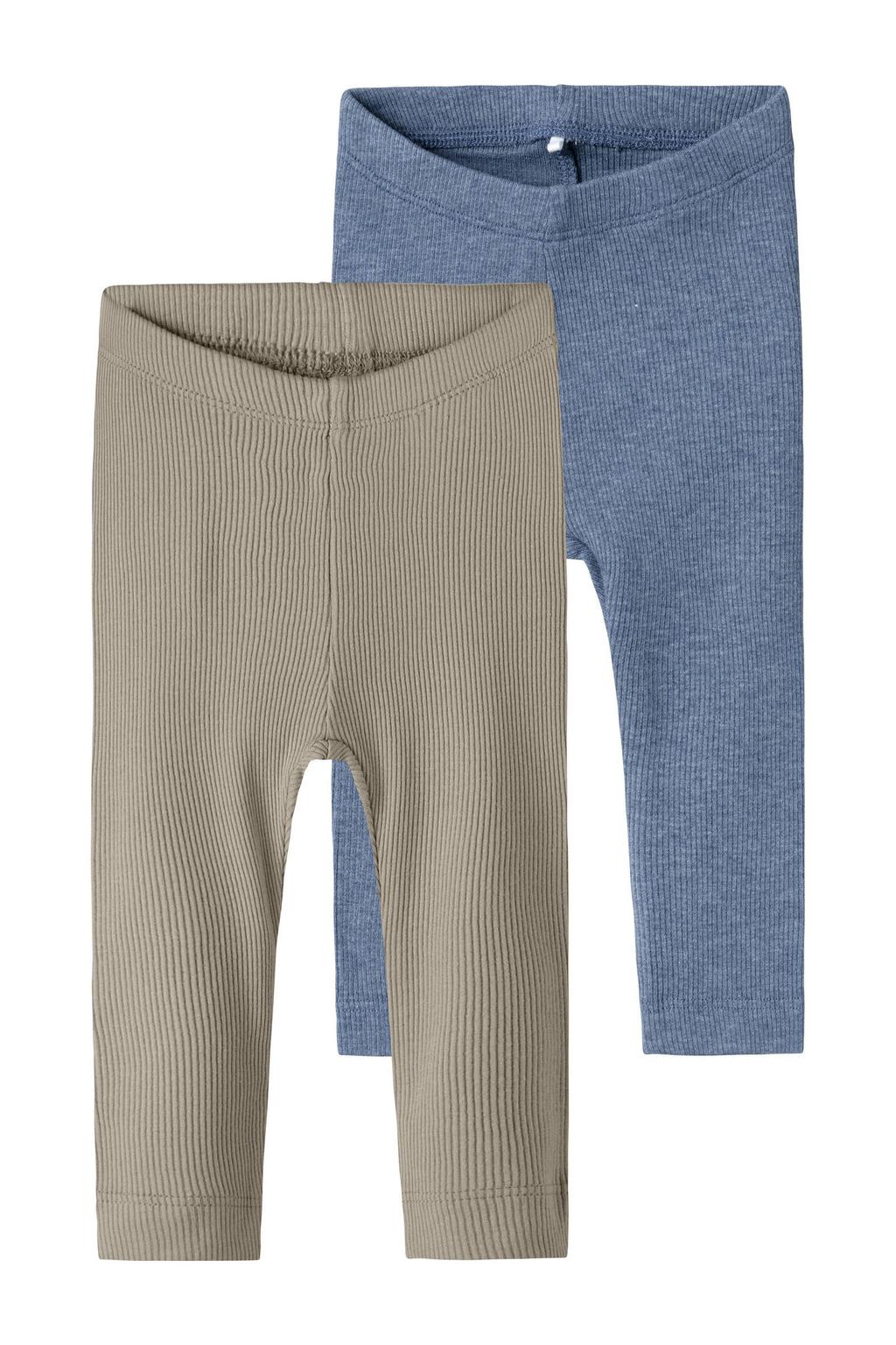 Set van 2 lichtblauw en beige jongens en meisjes NAME IT BABY broek van katoen met regular fit, elastische tailleband en effen