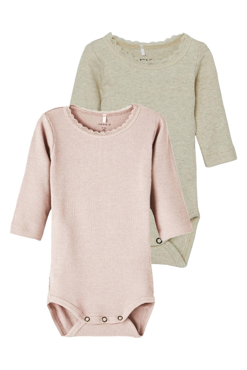 NAME IT BABY romper - lichtroze/ecru (set van 2)