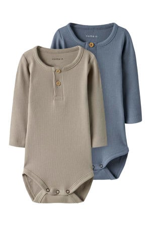romper - lichtblauw/beige (set van 2)