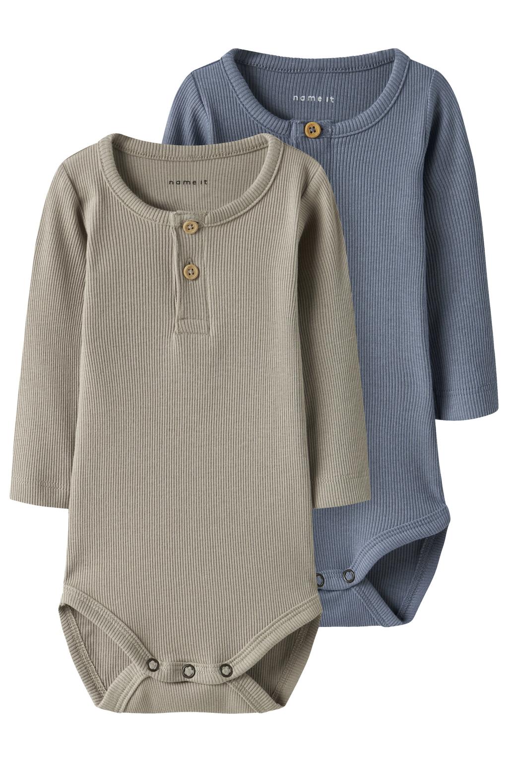 NAME IT BABY romper - lichtblauw/beige (set van 2)