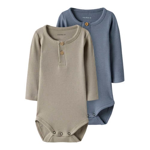 NAME IT BABY romper - set van 2 lichtblauw/beige afbeelding