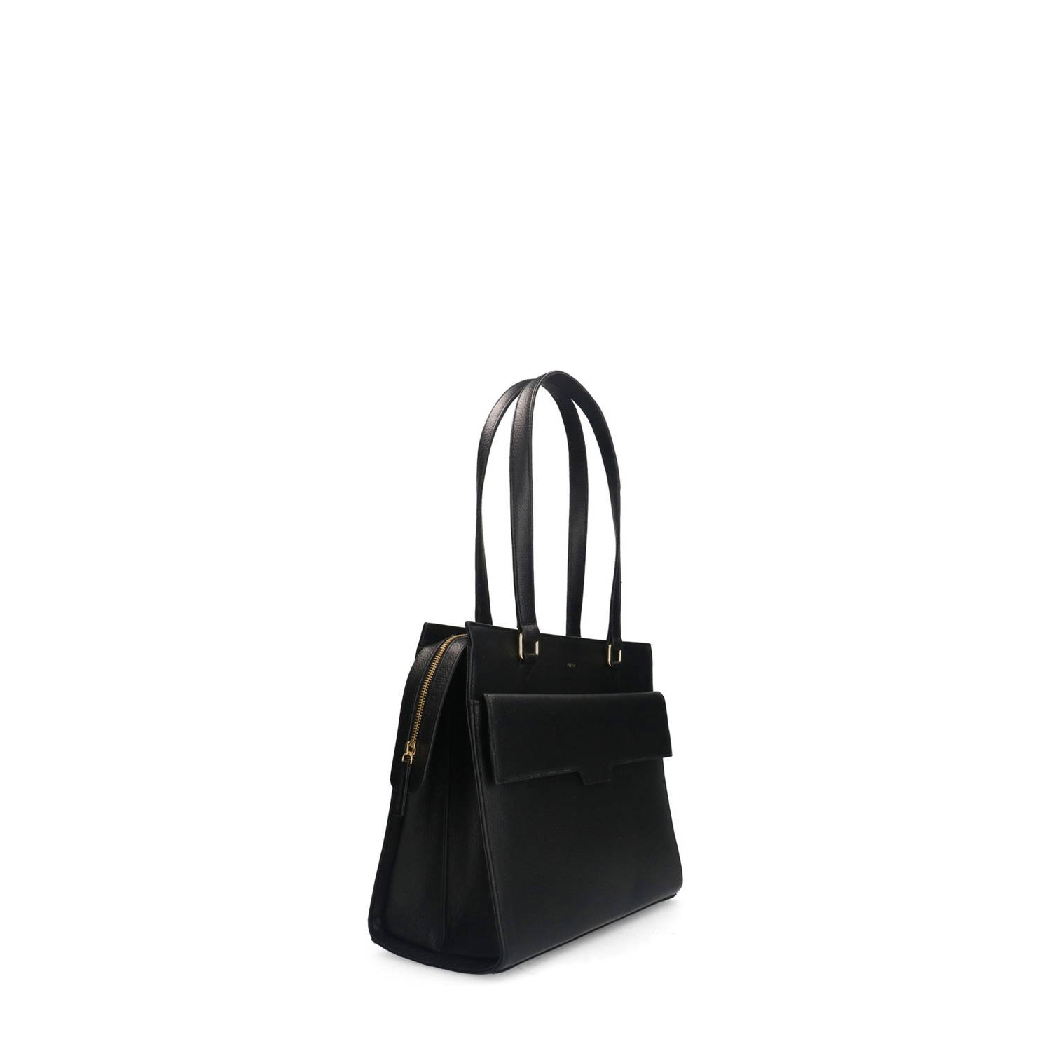 Manfield leren shopper zwart