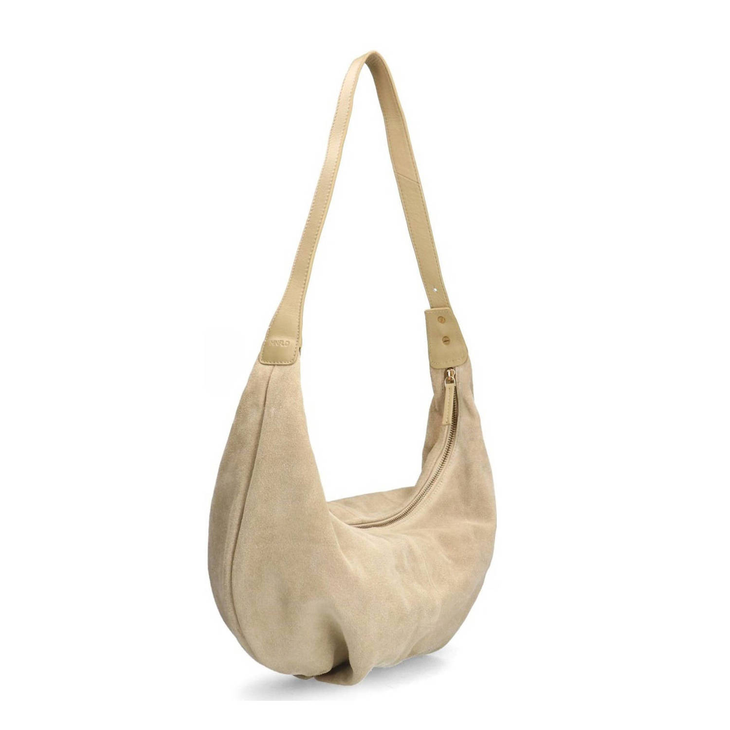 Manfield suede schoudertas beige