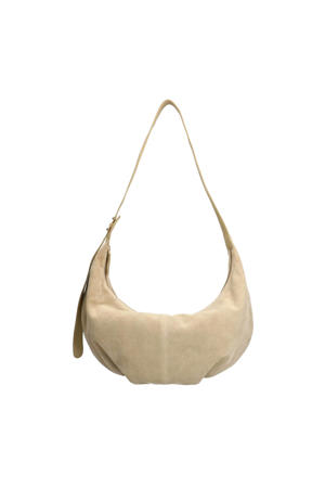 suede schoudertas beige