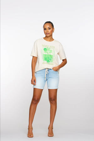 slim regular waist denim short light blue denim