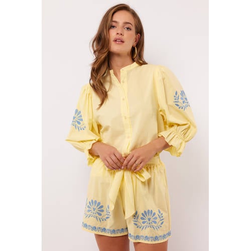 FLURESK blouse lichtgeel broderie afbeelding