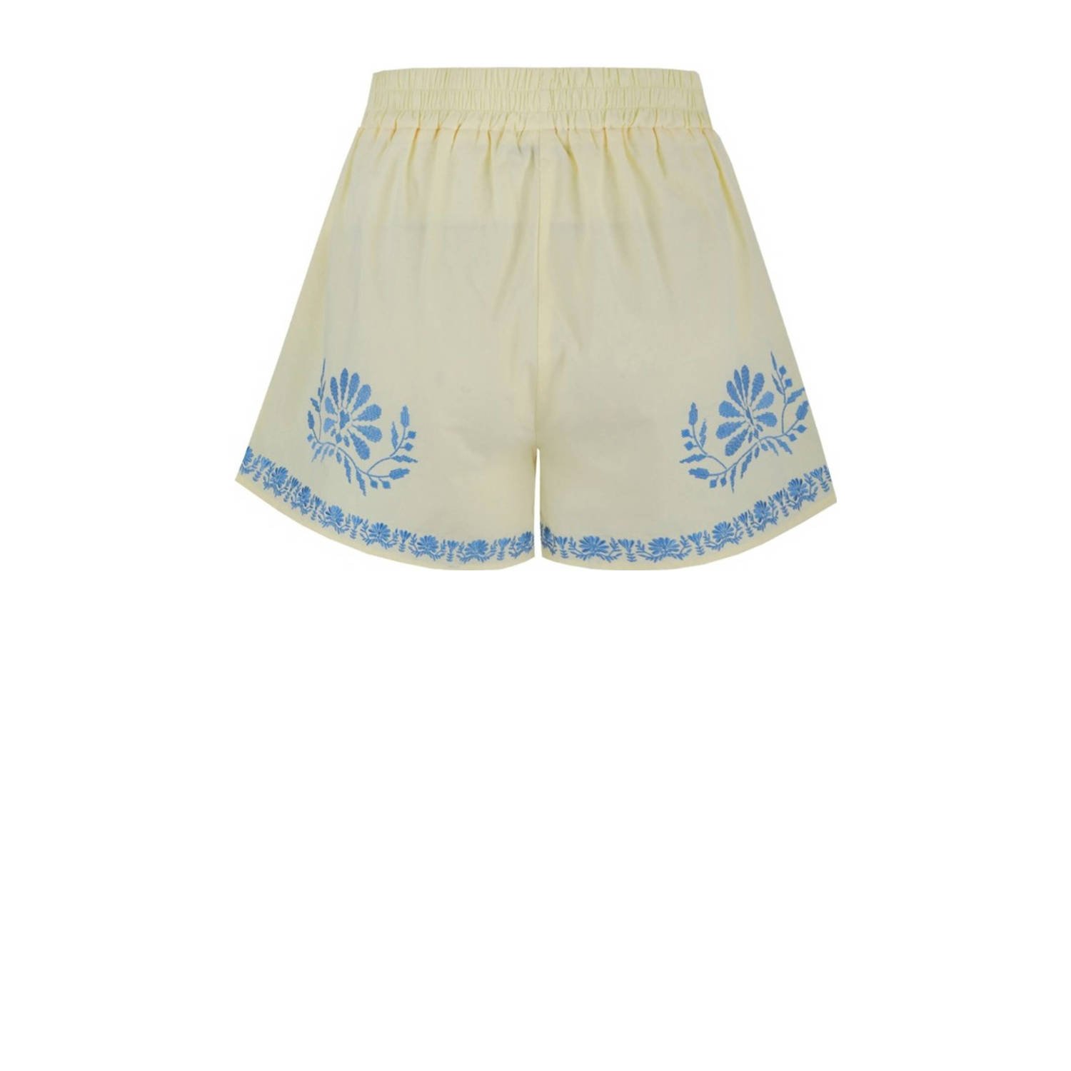 FLURESK wide leg regular waist casual short lichtgeel broderie