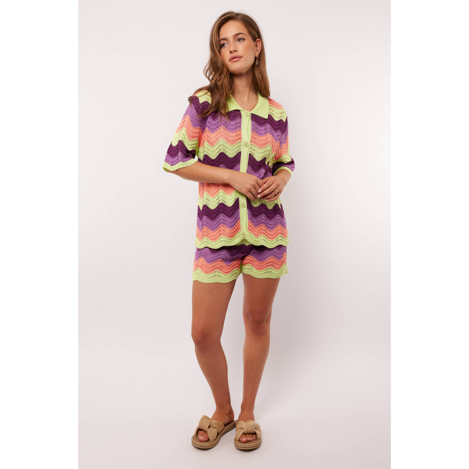 FLURESK straight regular waist casual short multi crochet