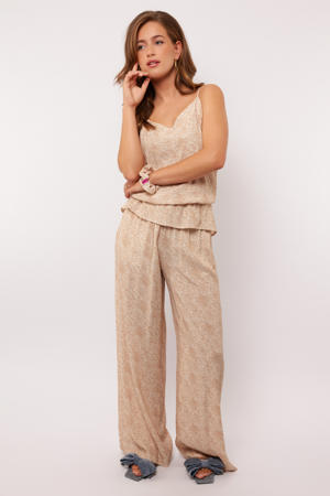 wide leg high waist broek zand