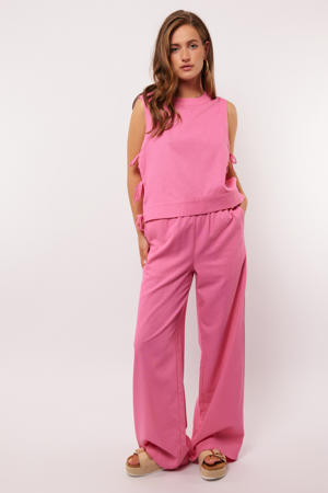 linnen wide leg regular waist broek roze