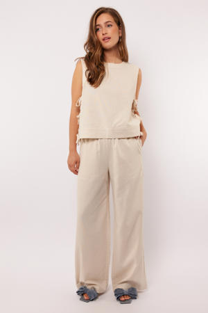 linnen wide leg regular waist broek zand