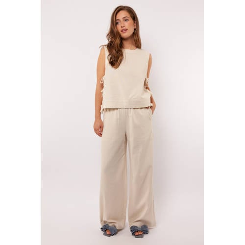 FLURESK linnen wide leg regular waist broek zand afbeelding