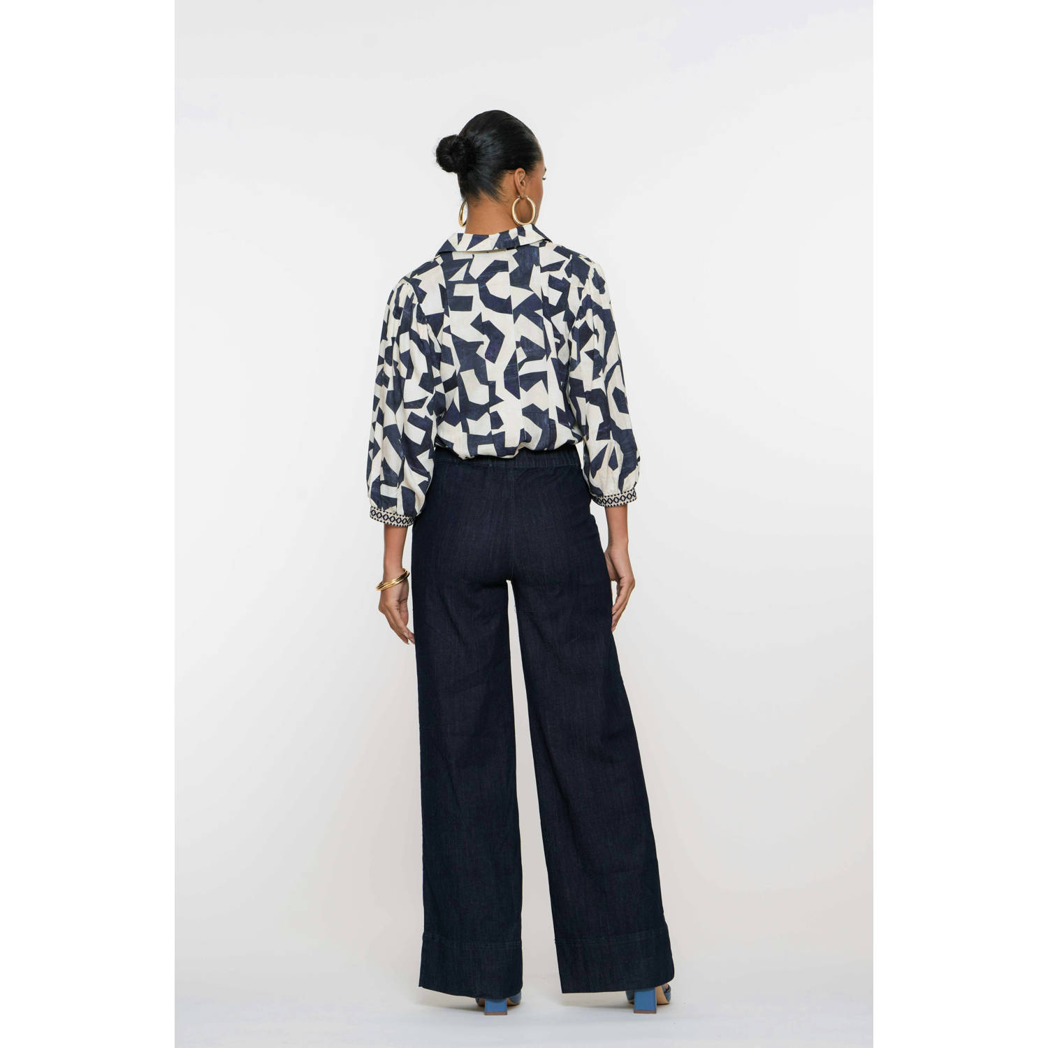 Geisha high waist loose fit jeans dark blue denim