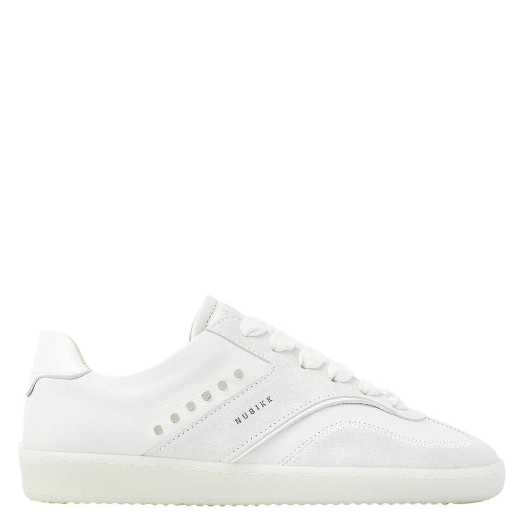 Witte dames Nubikk leren sneakers met veters