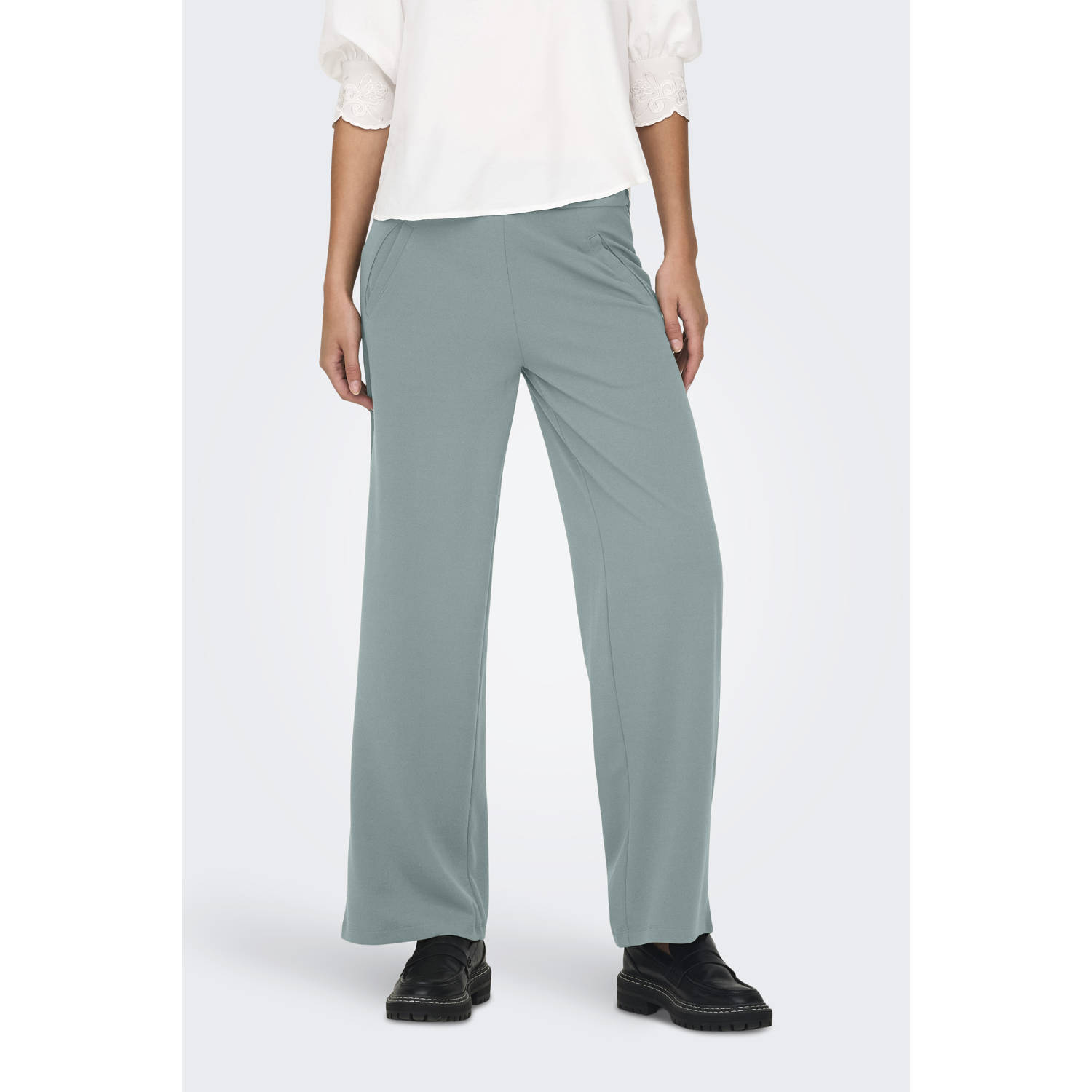 JDY wide leg high waist casual broek grijsblauw