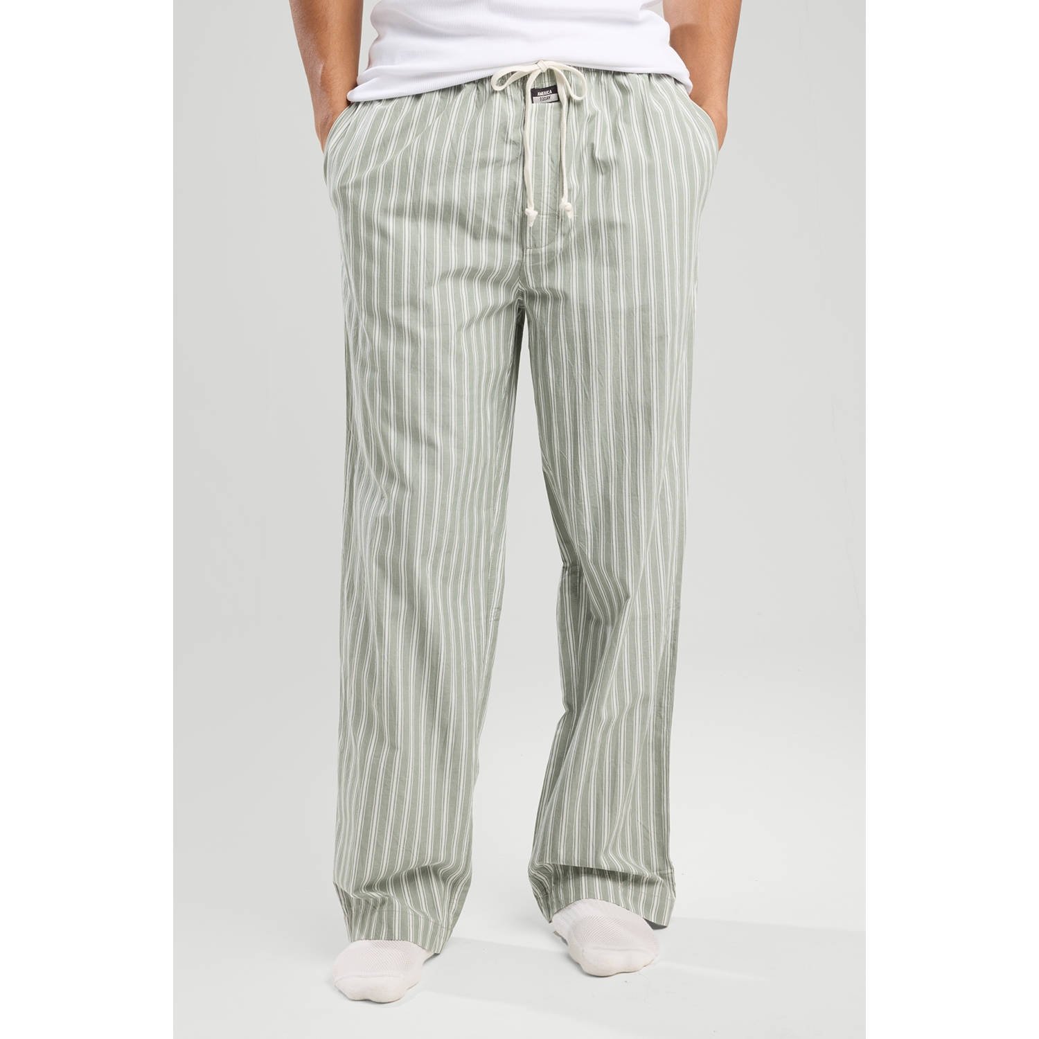 America Today pyjamabroek Lio lichtgroen wit