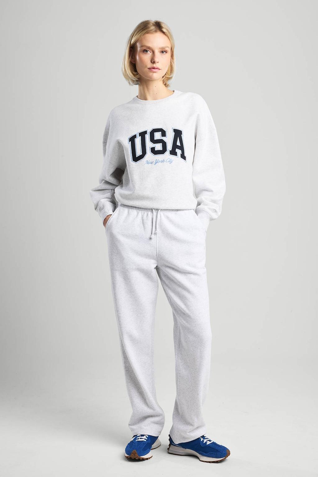 Lichtgrijze dames America Today regular waist casual broek van katoen met loose fit en effen