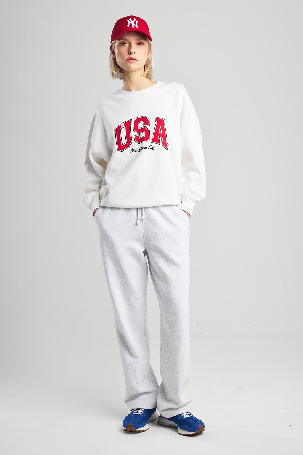 Ecru dames America Today sweater met tekst print, lange mouwen en ronde hals