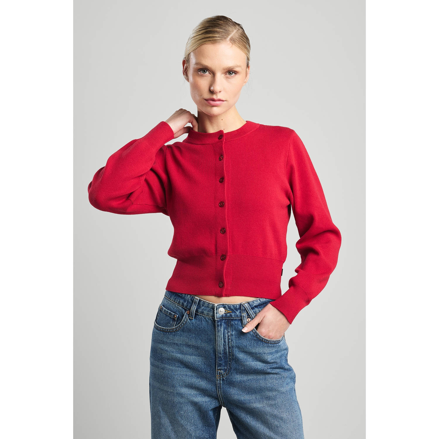 America Today vest rood fijn gebreid