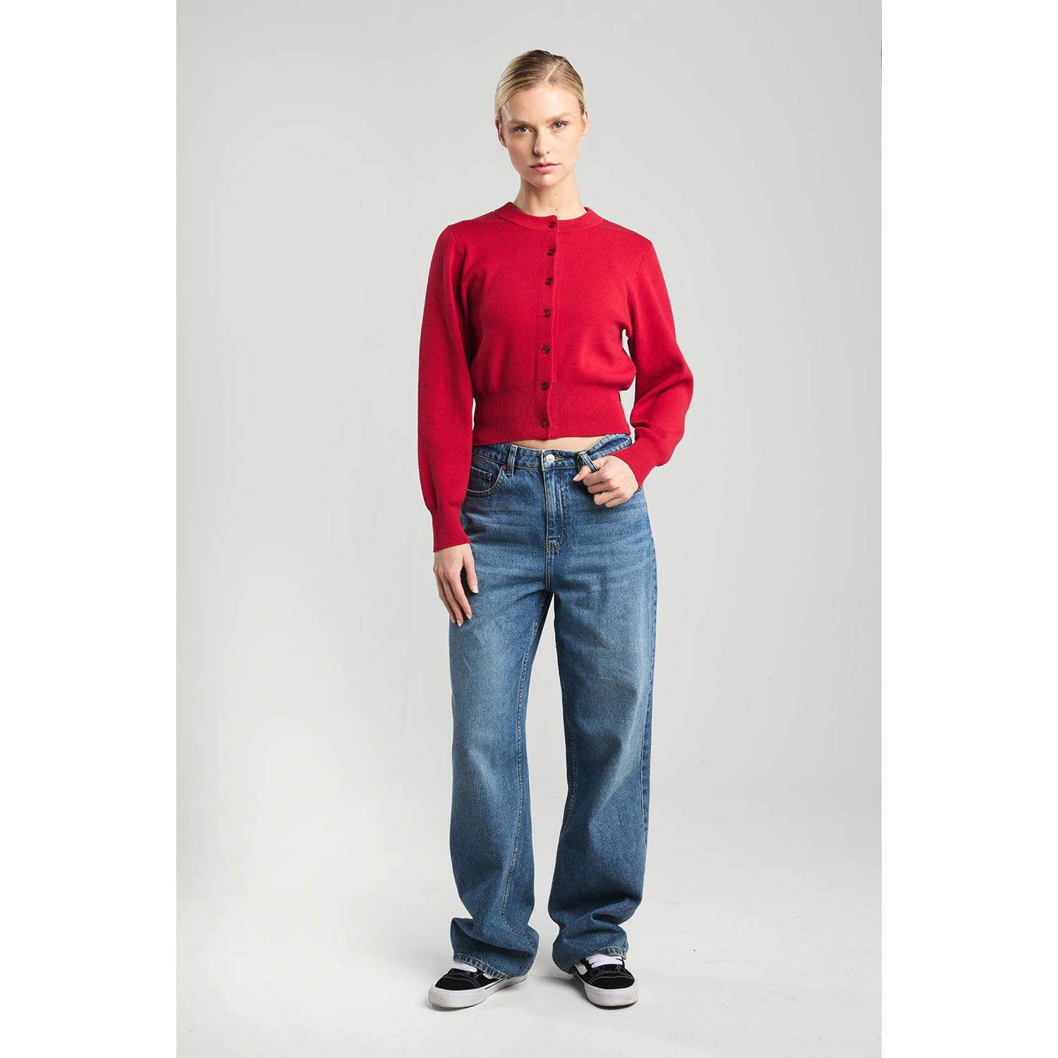 America Today vest rood fijn gebreid
