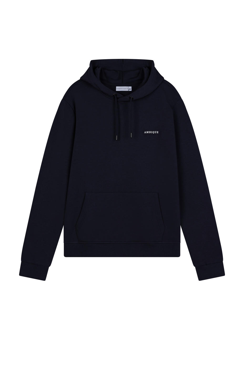 Marineblauwe jongens Ambique sweater met logo dessin, lange mouwen, capuchon en geribde boorden