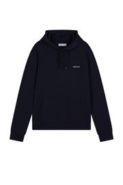 thumbnail: Marineblauwe jongens Ambique sweater met logo dessin, lange mouwen, capuchon en geribde boorden