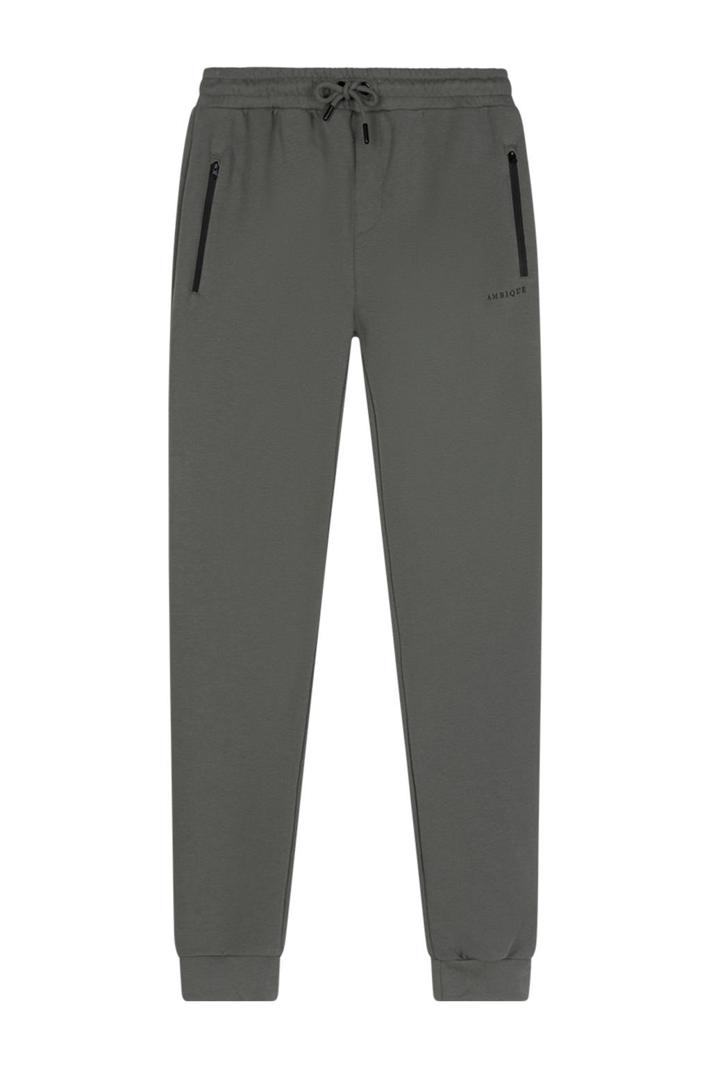 Donkergroene jongens Ambique slim sweatpant van katoen met regular waist, elastische tailleband met koord en logo dessin