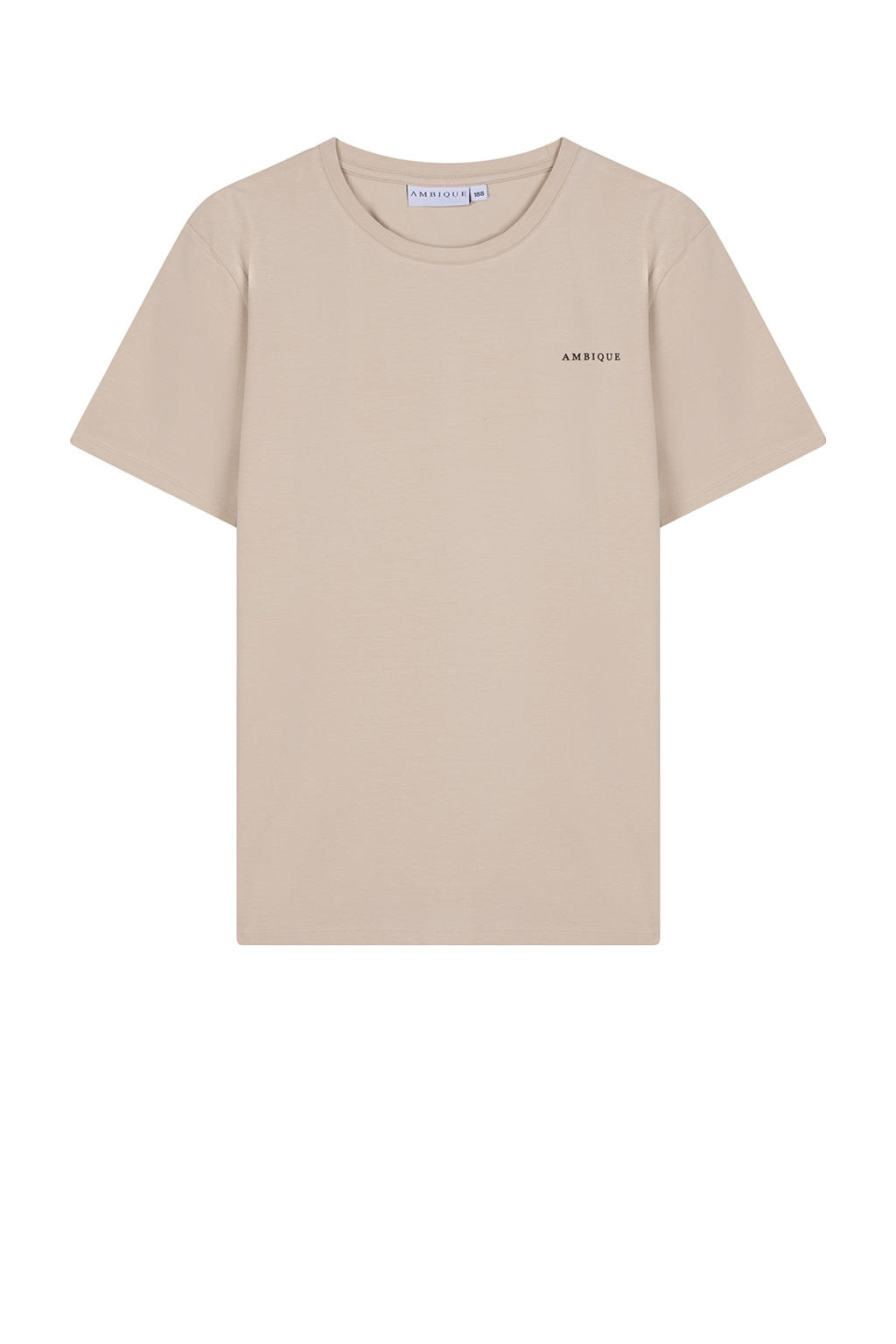 Beige jongens Ambique T-shirt van stretchkatoen met logo dessin, korte mouwen en ronde hals
