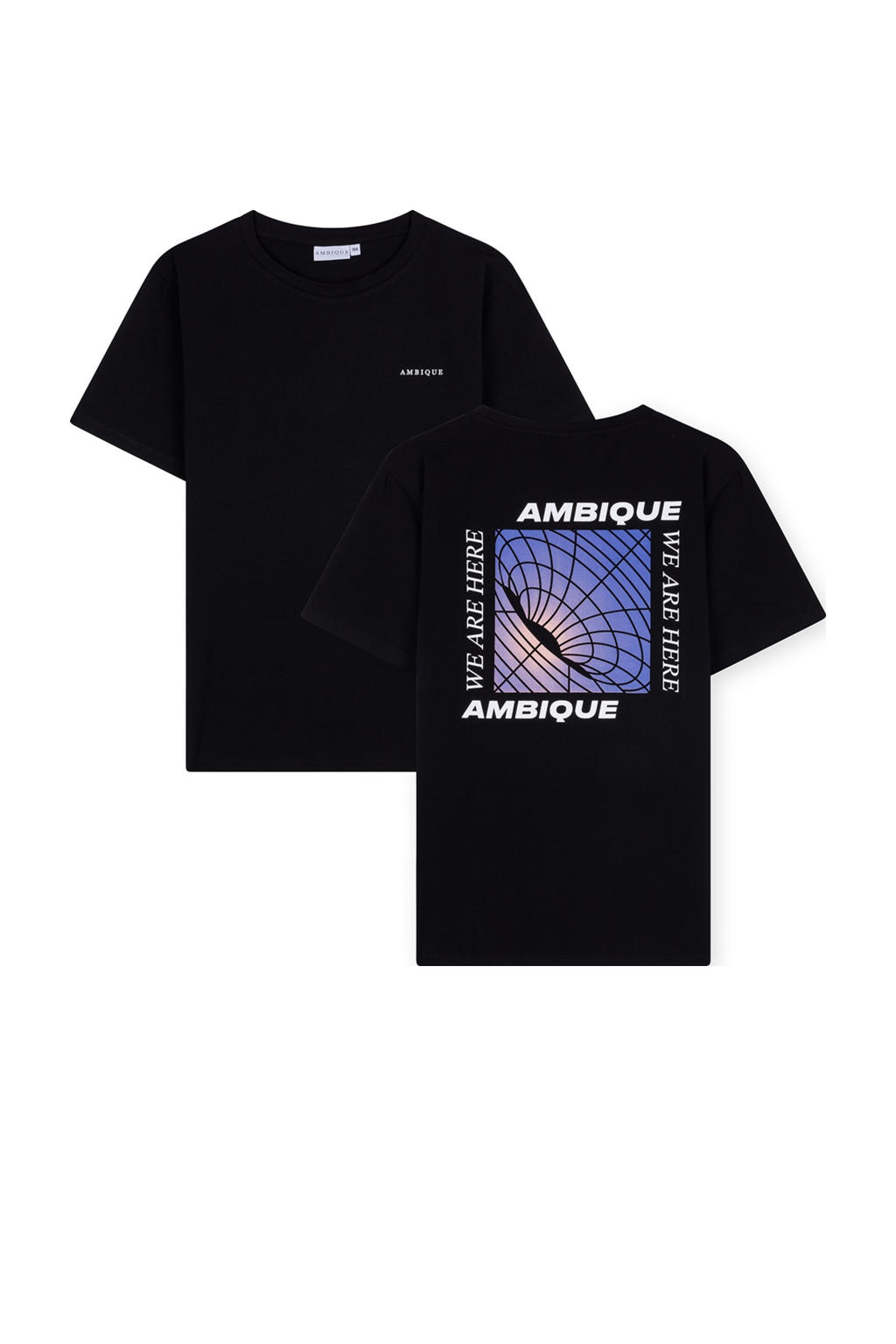 Zwarte jongens Ambique t-shirt van stretchkatoen met backprint, korte mouwen en ronde hals