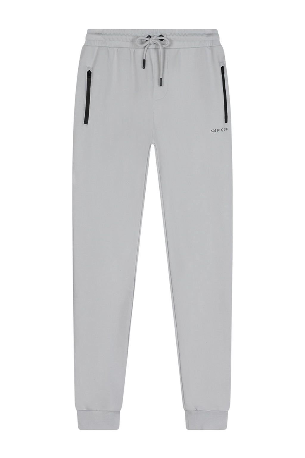 Lichtgrijze jongens Ambique slim sweatpants van katoen met regular waist, elastische tailleband met koord en logo dessin