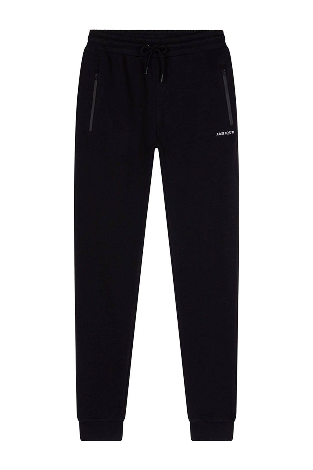 Zwarte jongens Ambique slim sweatpant van katoen met regular waist, elastische tailleband met koord en logo dessin