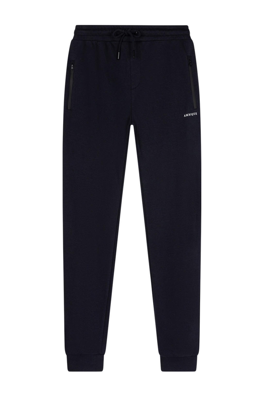 Marineblauwe jongens Ambique slim sweatpant van katoen met regular waist, elastische tailleband met koord en logo dessin