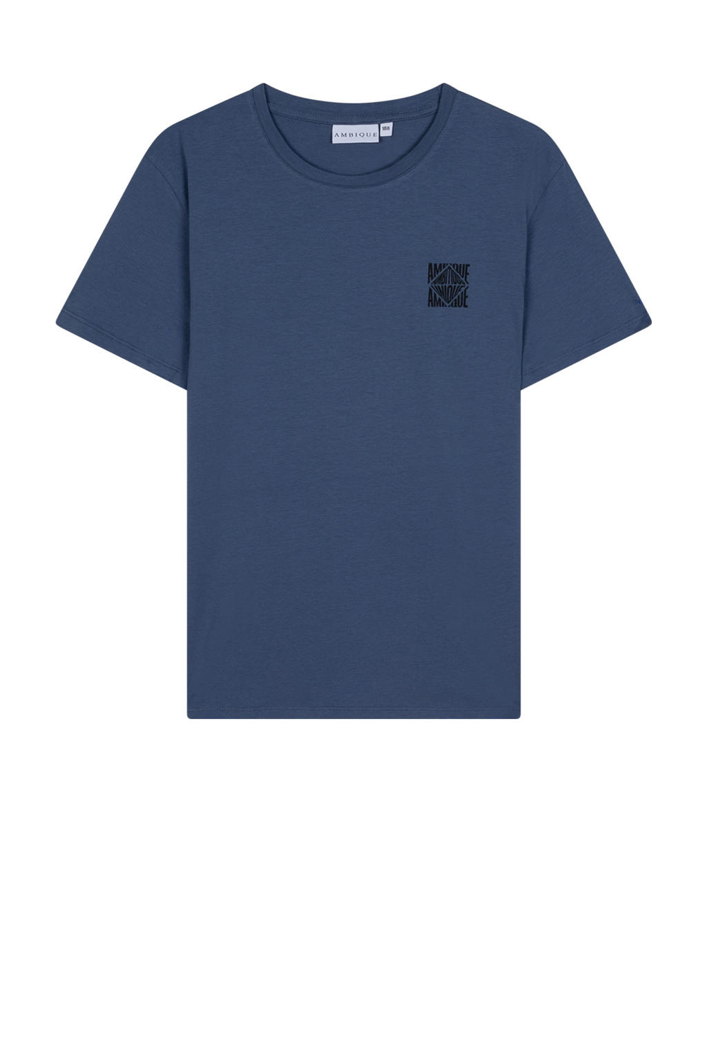 Donkerblauw en zwarte jongens Ambique T-shirt van stretchkatoen met backprint, korte mouwen en ronde hals
