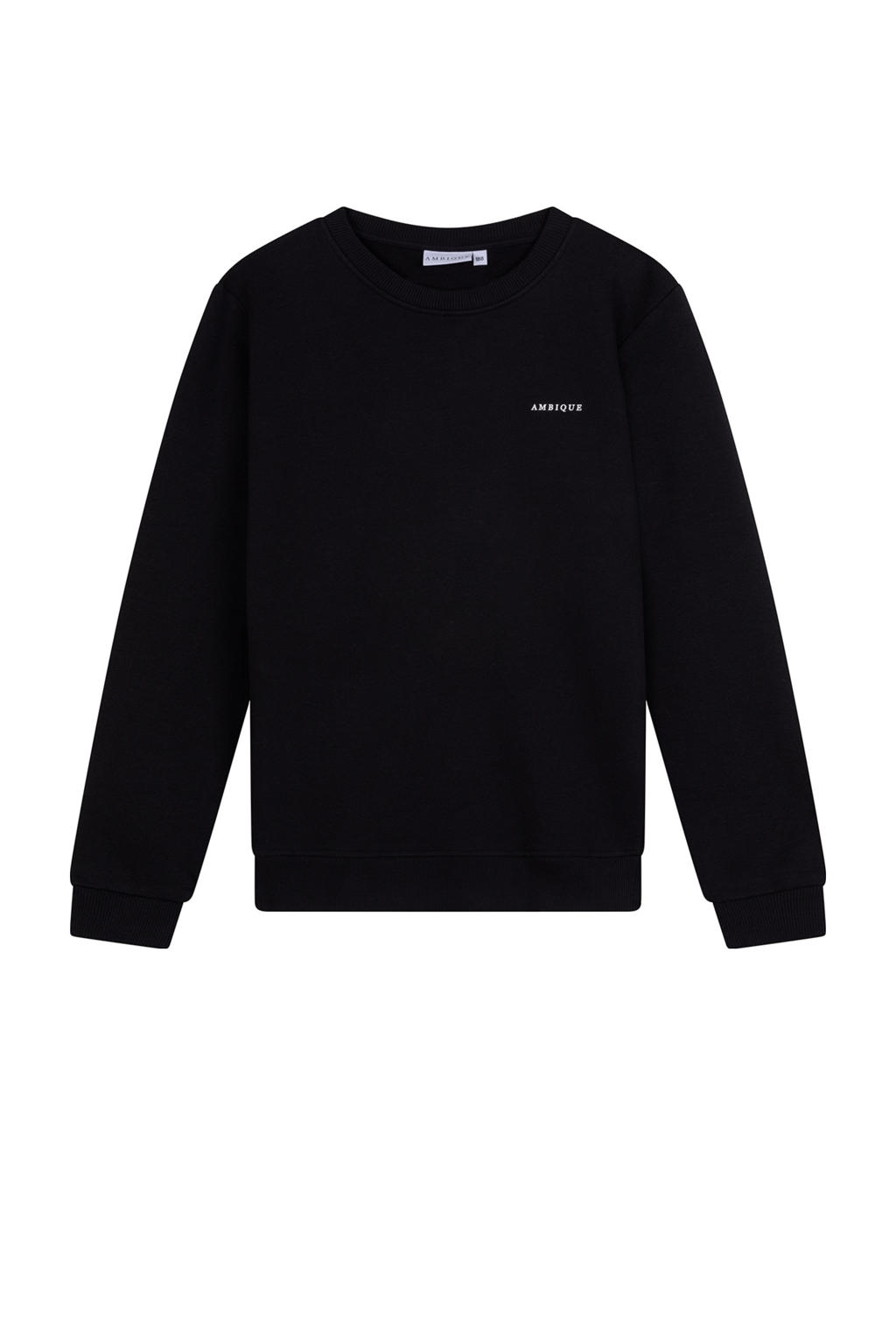 Zwarte jongens Ambique sweater met logo dessin, lange mouwen, ronde hals en geribde boorden