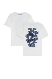 thumbnail: Wit en blauwe jongens Ambique T-shirt van stretchkatoen met backprint, korte mouwen en ronde hals