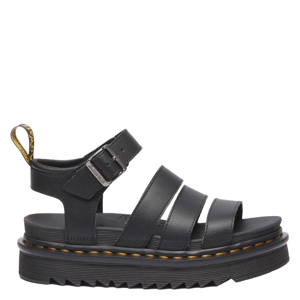 Zwart en grijze dames Dr. Martens Blaire leren sandalen Black Athena met gesp
