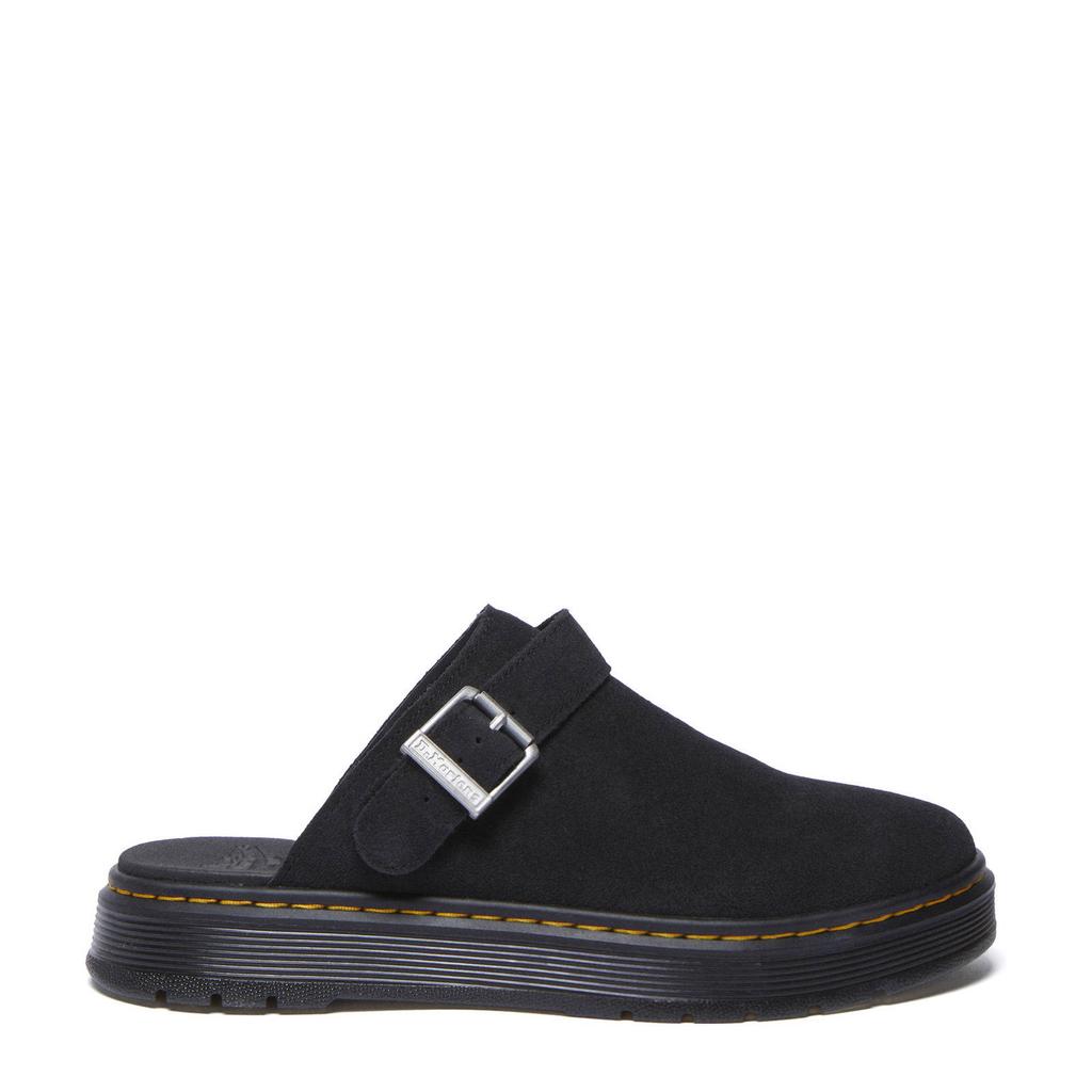 Zwarte heren Dr. Martens Brookline Mule suède clogs Black Bronx met gesp