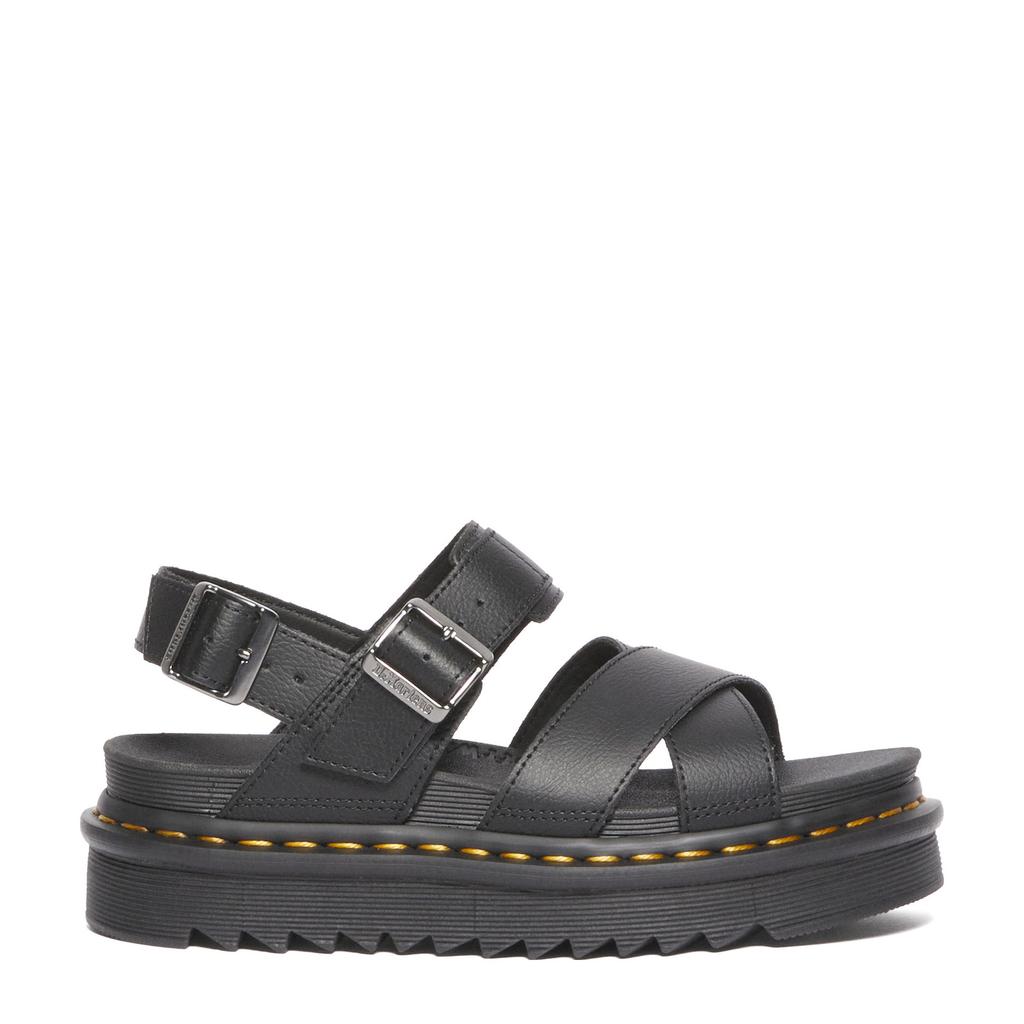 Antraciet en grijze dames Dr. Martens Voss IIr.marten leren sandalen Black Athena met gesp