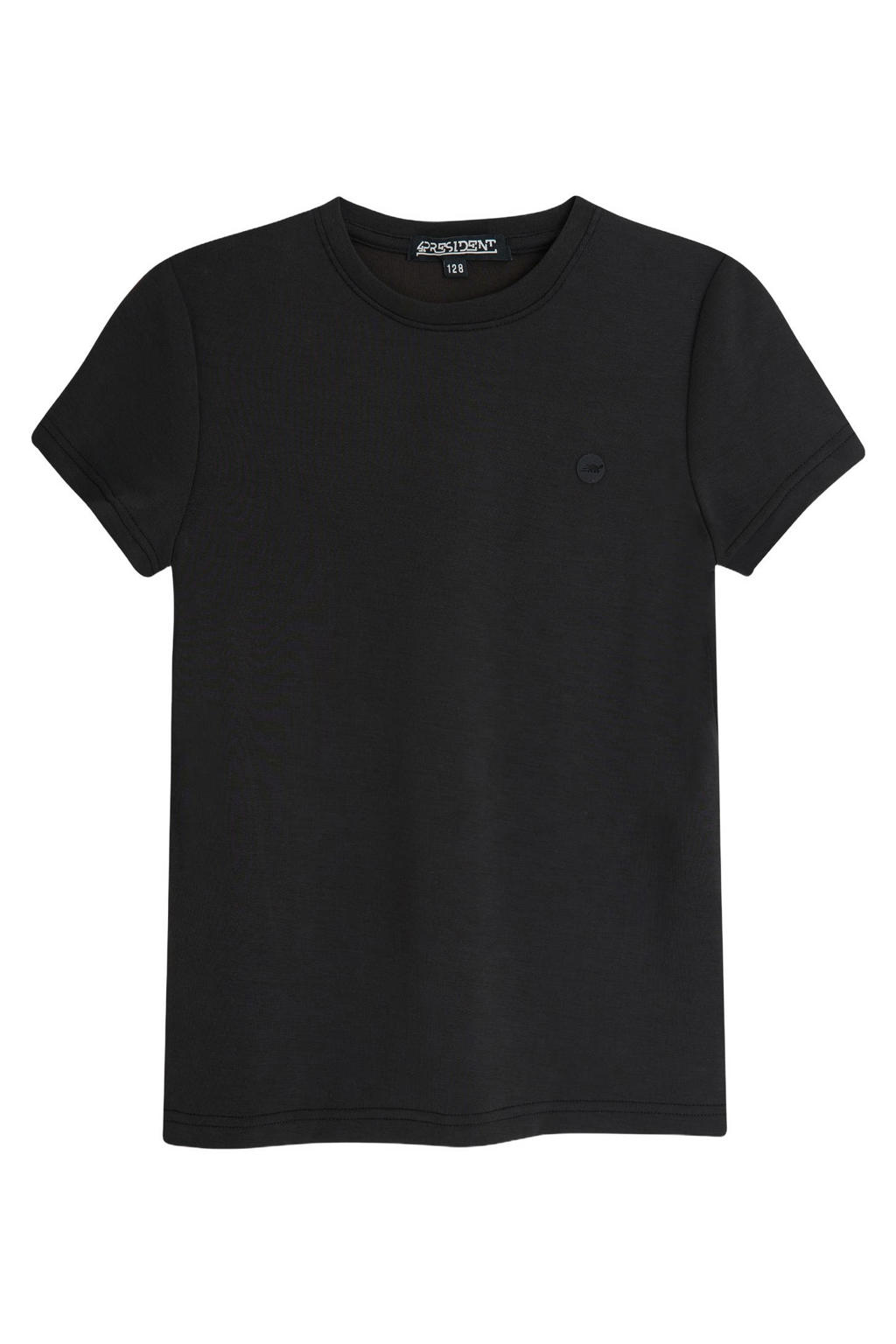 Zwarte meisjes 4PRESIDENT T-shirt van modal met effen, korte mouwen en ronde hals