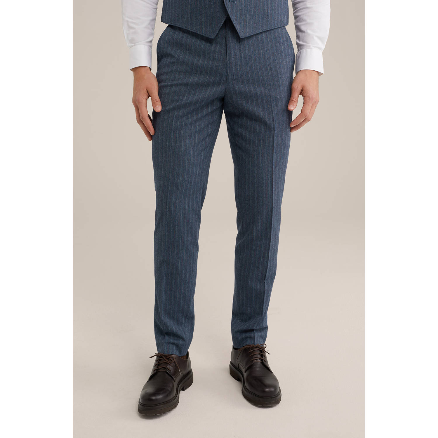 WE Fashion slim pantalon grijsblauw