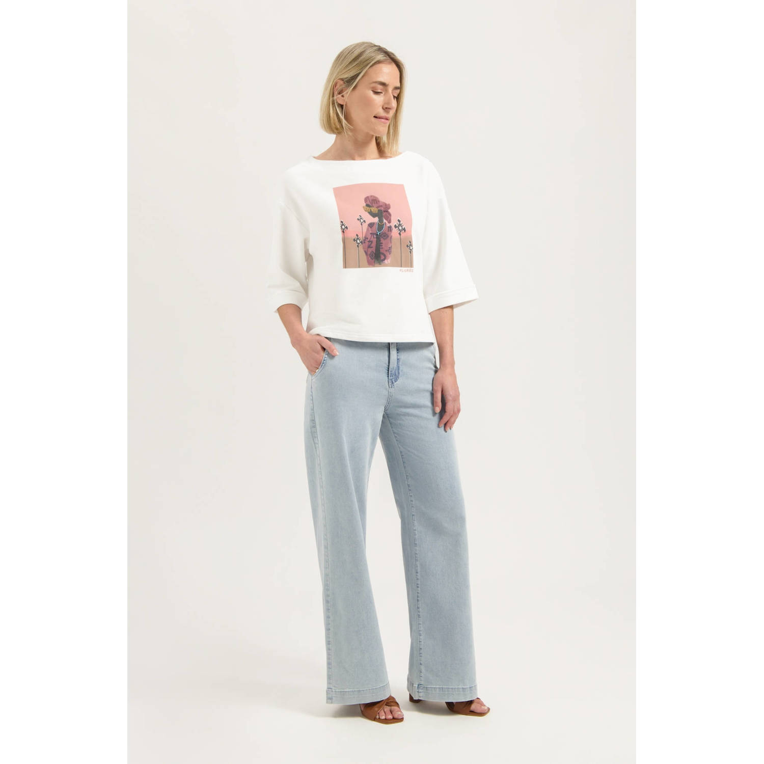 Florez high waist wide leg jeans light blue denim