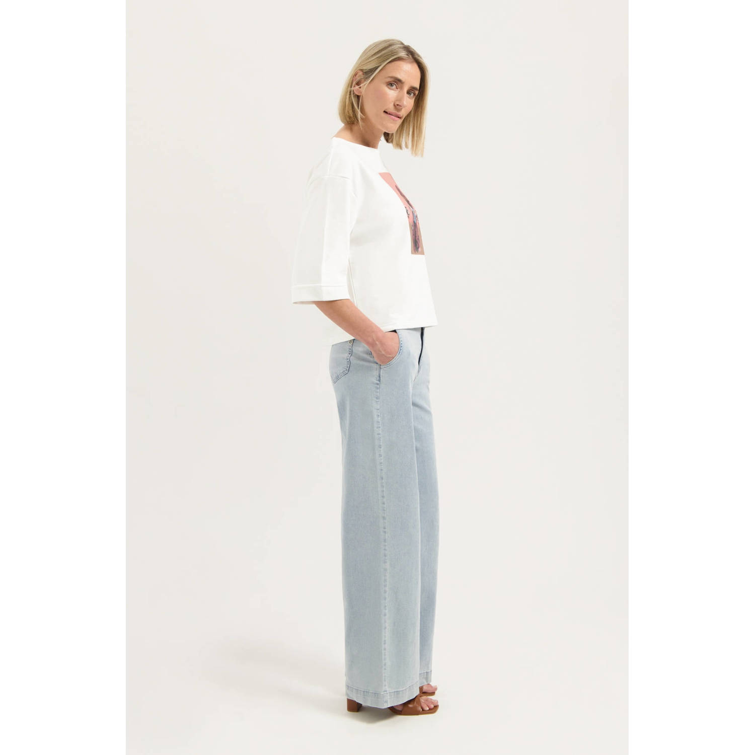 Florez high waist wide leg jeans light blue denim