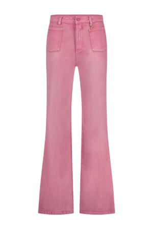 high waist flared jeans roze